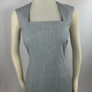 Ann Taylor Gray Pinstriped Sheath Dress, square neck, cap sleeve - size 16 NWT